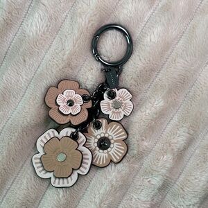 Coach Floral Keychain with Brown and Cream Flowers